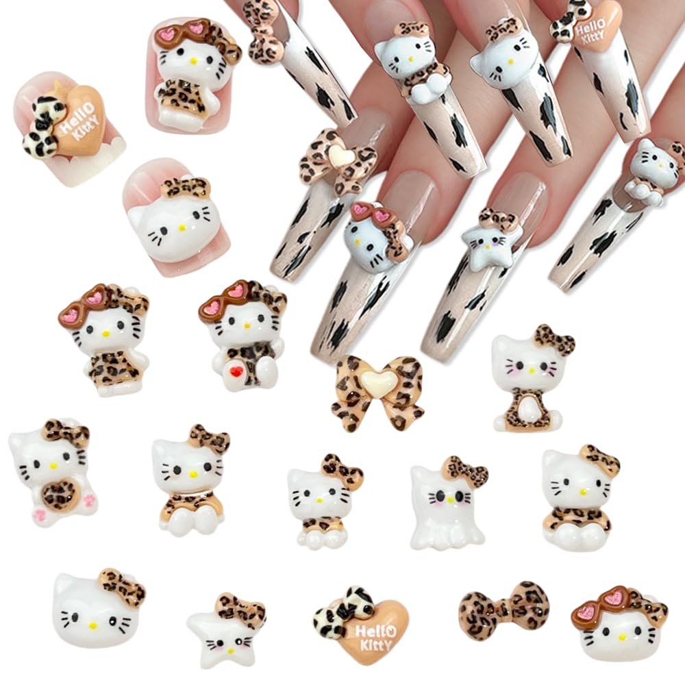 60-teilige 3D-Nagelverzierungen mit Leoparden-Katzen-Motiv – Kawaii Rhinestones für Acrylnägel, DIY-Basteln & Handyhüllen