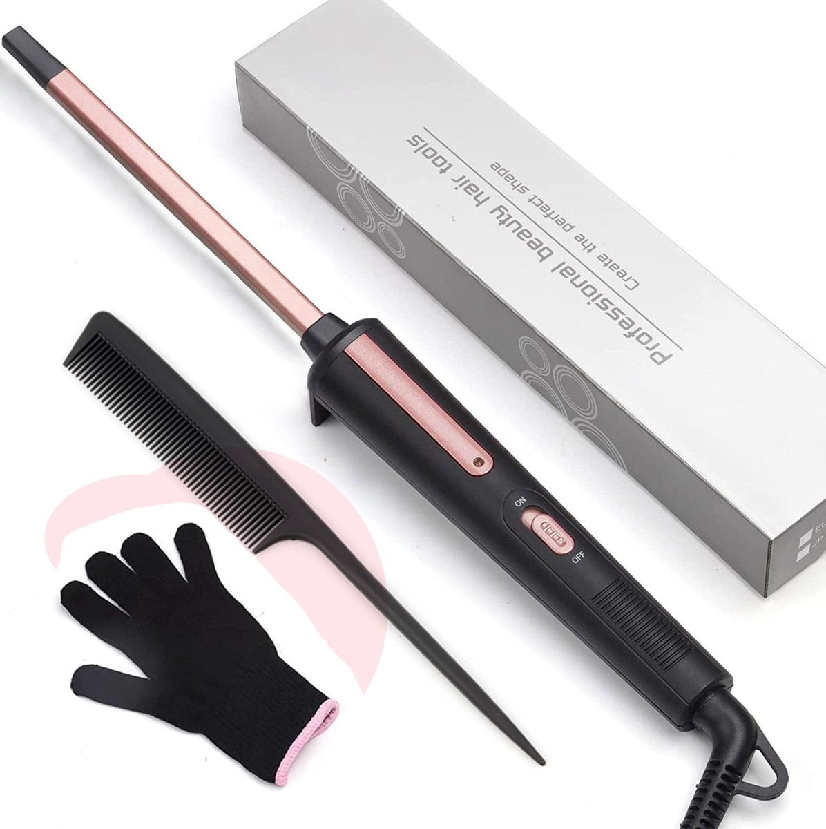 UNOBEY Dünner Lockenstab 3/8 Zoll – Mini Lockenwickler für kurze & lange Haare, Keramik-Turmalin, inkl. Handschuh