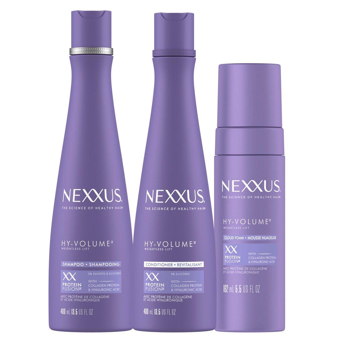 Nexxus HY-VOLUME Weightless Lift Shampoo, Conditioner & Schaum 3er-Pack PROTEIN FUSION mit Kollagenprotein & Hyaluronsäure für plattes und kraftloses Haar, 48 Stunden Volumen, 13,5 fl oz & 5,5 fl oz
