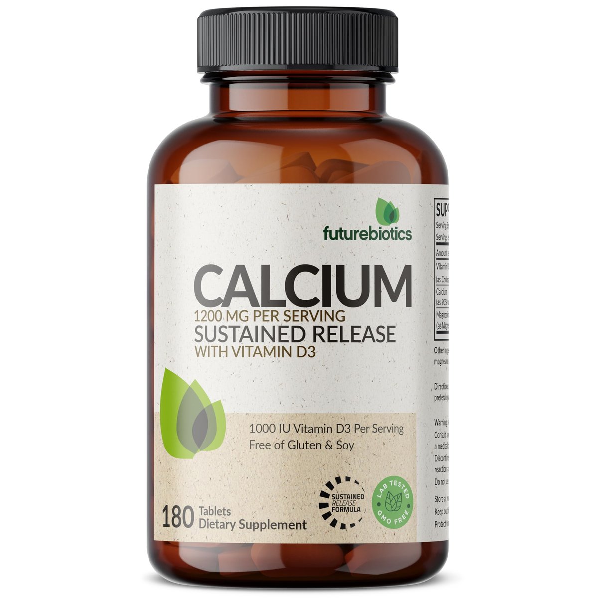 Futurebiotics Calcium 1200 mg mit Vitamin D3 1000 IE, 180 vegane Tabletten – Nahrungsergänzungsmittel für Knochen & Zähne