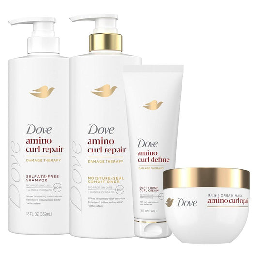 Dove Shampoo, Conditioner & Mask Amino Curl Regimen Pack 4er-Set für lockiges, welliges Haar mit Bio-Protein Care Technology + Amino & Jojobaöl