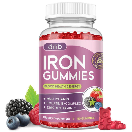 Eisen Gummibärchen mit Multivitamin, Eisenpräparat für Frauen & Männer mit Zink, Vitamin B Komplex & C, B12, Folsäure - Blutbildner & Energieunterstützung für Erwachsene & Kinder - gemischter Beerengeschmack, vegan 60 Gummibärchen