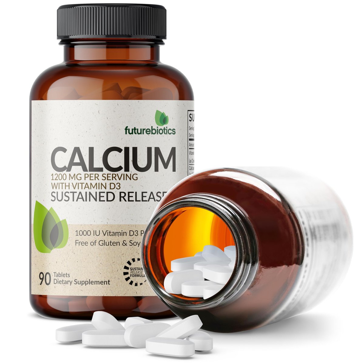 Futurebiotics Calcium 1200 mg mit Vitamin D3 1000 IE, 90 vegane Tabletten – Nachhaltige Freisetzung, Non-GMO