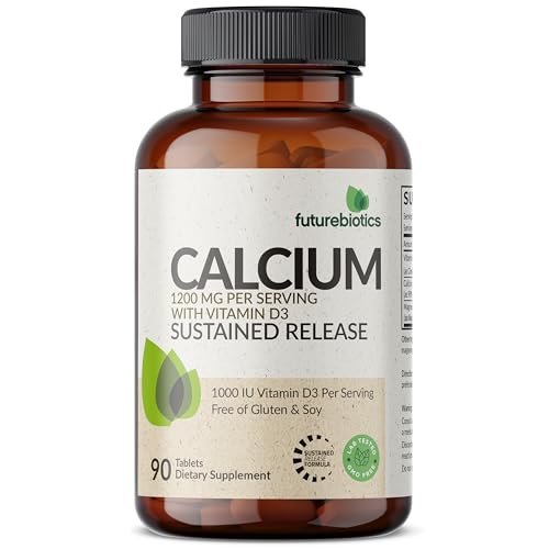 Futurebiotics Calcium 1200 mg mit Vitamin D3 1000 IE, 90 vegane Tabletten – Nachhaltige Freisetzung, Non-GMO