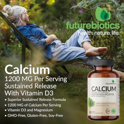 Futurebiotics Calcium 1200 mg mit Vitamin D3 1000 IE, 90 vegane Tabletten – Nachhaltige Freisetzung, Non-GMO
