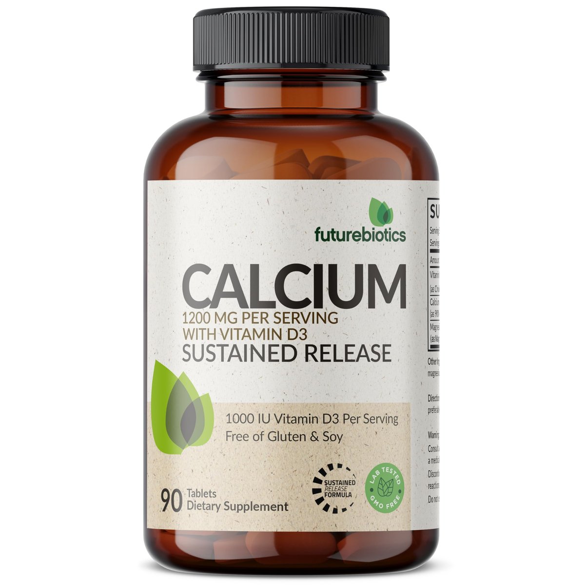 Futurebiotics Calcium 1200 mg mit Vitamin D3 1000 IE, 90 vegane Tabletten – Nachhaltige Freisetzung, Non-GMO