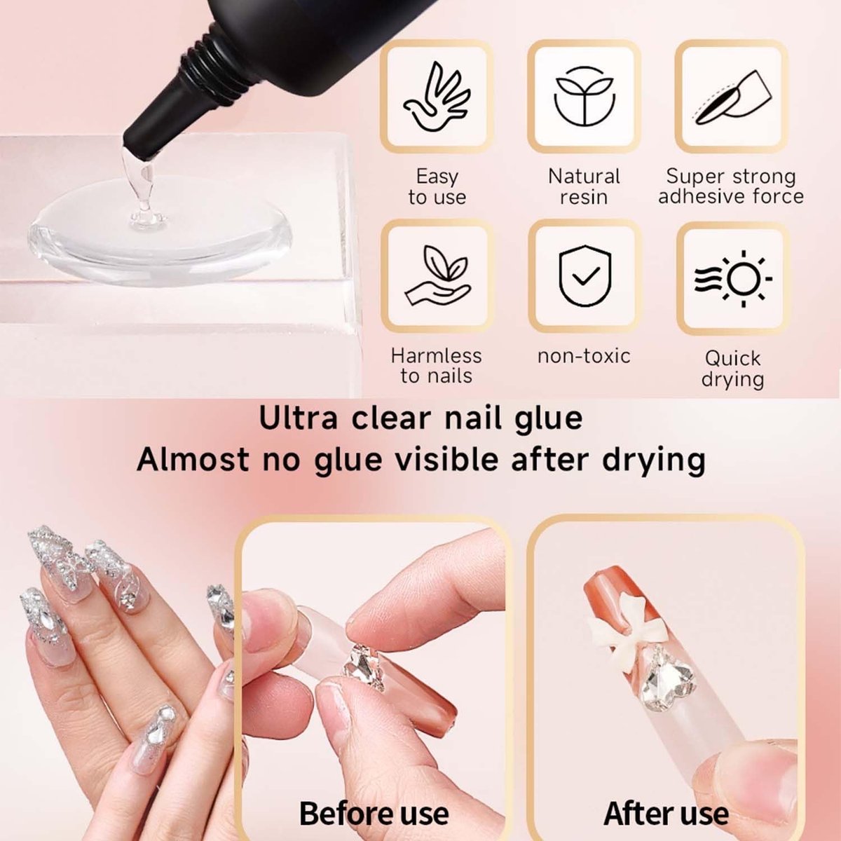Gosojam Nagelkleber 2er-Pack – Schnelltrocknender, langanhaltender Kleber für Acryl-, Press-On- & Gelnägel – Wasserfest, kein UV/LED nötig, 10g x 2 – Starke Haftung, schonend zu den Nägeln, ideal für DIY & Salon