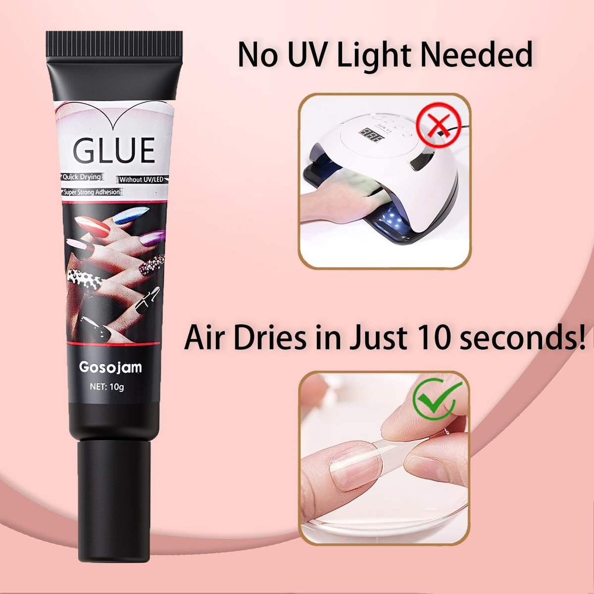 Gosojam Nagelkleber 2er-Pack – Schnelltrocknender, langanhaltender Kleber für Acryl-, Press-On- & Gelnägel – Wasserfest, kein UV/LED nötig, 10g x 2 – Starke Haftung, schonend zu den Nägeln, ideal für DIY & Salon