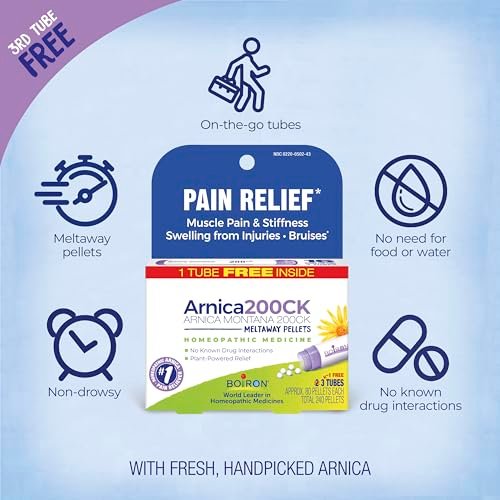 Boiron Arnica Montana 200CK Homöopathisches Arzneimittel zur Schmerzlinderung, Muskelkater & Steifheit, Schwellungen nach Verletzungen & Blutergüsse - 3 Packungen (240 Kügelchen)