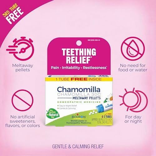 Boiron Chamomilla 30C Homöopathisches Arzneimittel für Zahnungsbeschwerden, Schmerzen, Reizbarkeit und Unruhe – 3 Packungen (240 Kügelchen)