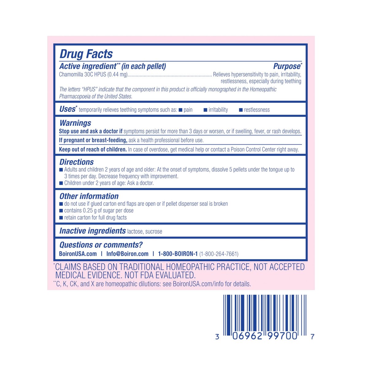 Boiron Chamomilla 30C Homöopathisches Arzneimittel für Zahnungsbeschwerden, Schmerzen, Reizbarkeit und Unruhe – 3 Packungen (240 Kügelchen)
