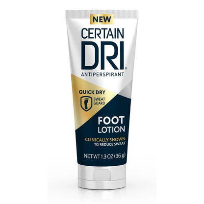 Certain Dri Antitranspirant Fußlotion, 24-Stunden-Schweiß- & Geruchsschutz, Schnelltrocknende & nicht klebende Formel, Dermatologisch getestet, Arztempfohlen, 1,3 oz