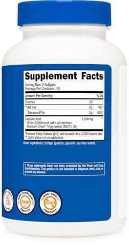 Nutricost Caprylsäure 1200 mg, 120 Softgels – Hochdosiertes Nahrungsergänzungsmittel