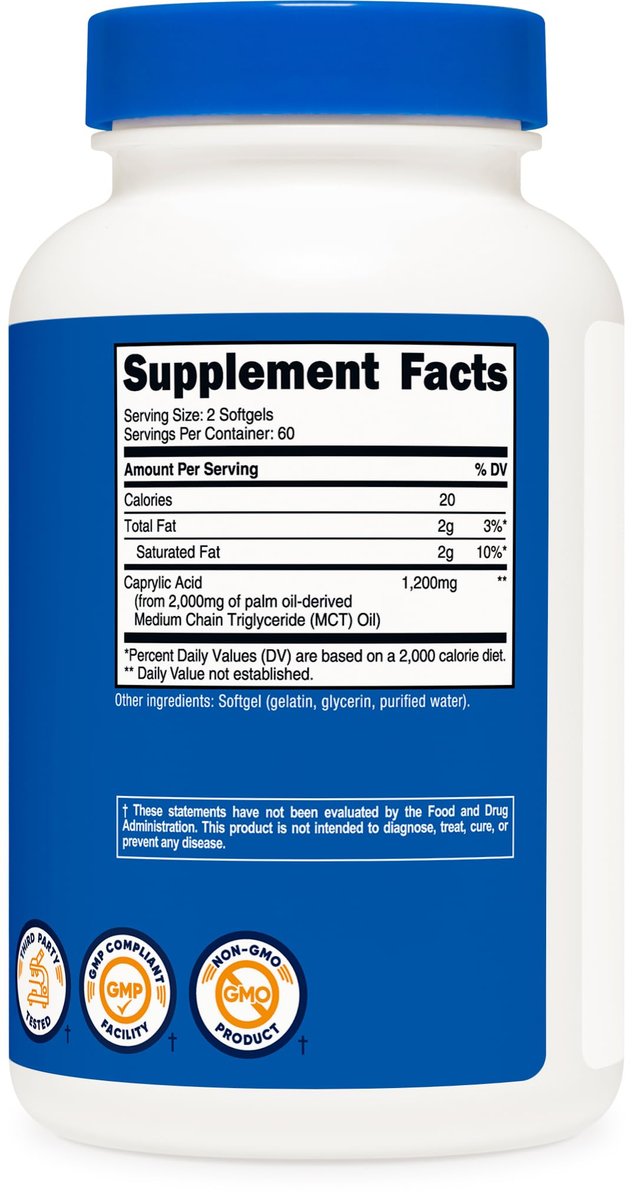 Nutricost Caprylsäure 1200 mg, 120 Softgels – Hochdosiertes Nahrungsergänzungsmittel