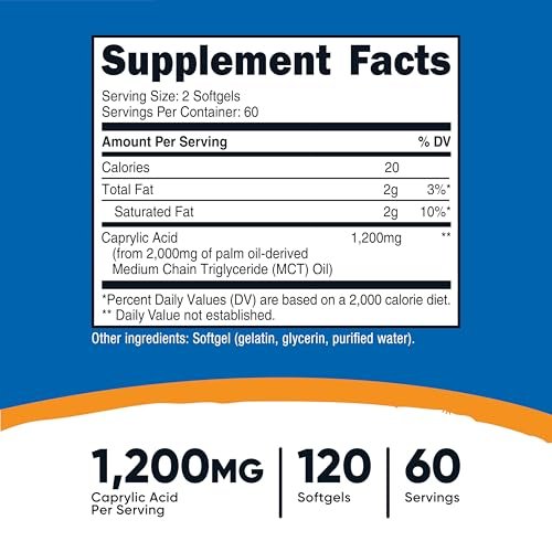 Nutricost Caprylsäure 1200 mg, 120 Softgels – Hochdosiertes Nahrungsergänzungsmittel