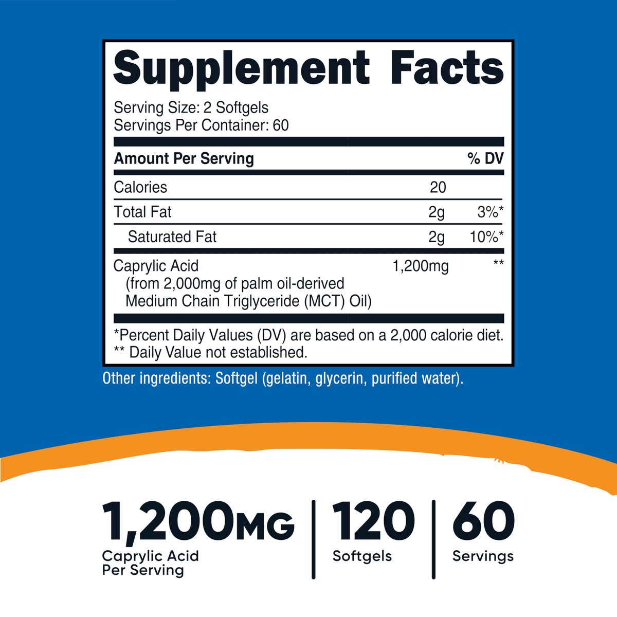Nutricost Caprylsäure 1200 mg, 120 Softgels – Hochdosiertes Nahrungsergänzungsmittel