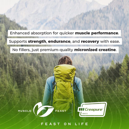 Muscle Feast Creapure Micronisiertes Kreatin-Monohydrat-Pulver | Premium Pre-Workout oder Post-Workout | Kreatin für Frauen & Männer | Leicht zu mischen, glutenfrei, sicher und rein (Blaue Himbeere, 250 g)