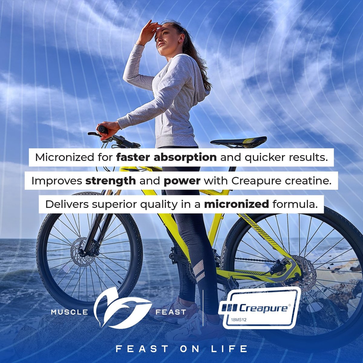 Muscle Feast Creapure Micronisiertes Kreatin-Monohydrat-Pulver | Premium Pre-Workout oder Post-Workout | Kreatin für Frauen & Männer | Leicht zu mischen, glutenfrei, sicher und rein (Blaue Himbeere, 250 g)