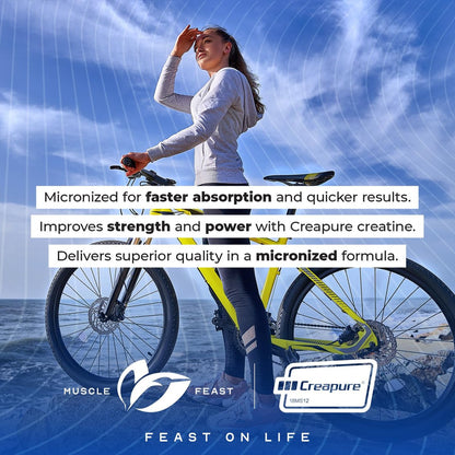 Muscle Feast Creapure Micronisiertes Kreatin-Monohydrat-Pulver | Premium Pre-Workout oder Post-Workout | Kreatin für Frauen & Männer | Leicht zu mischen, glutenfrei, sicher und rein (Blaue Himbeere, 250 g)