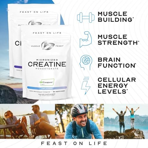 Muscle Feast Creapure Micronisiertes Kreatin-Monohydrat-Pulver | Premium Pre-Workout oder Post-Workout | Kreatin für Frauen & Männer | Leicht zu mischen, glutenfrei, sicher und rein (Blaue Himbeere, 250 g)