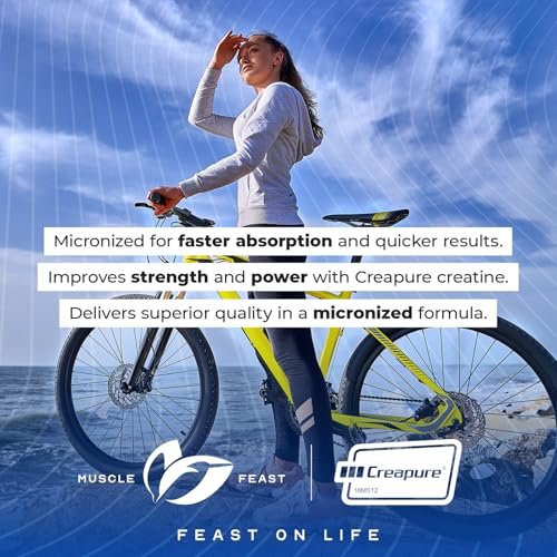 Muscle Feast Creapure Micronisiertes Kreatin-Monohydrat-Pulver | Premium Pre-Workout oder Post-Workout | Kreatin für Frauen & Männer | Leicht zu mischen, glutenfrei, sicher und rein (Blaue Himbeere, 250 g)