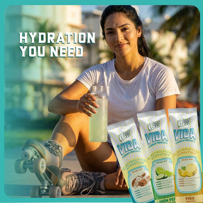 KLASS VIDA Variety Pack Ananas, Horchata & Gurken-Limetten-Limonade Agua Fresca Elektrolyte | Elektrolyt-Getränkemischung | Zuckerfreie Elektrolyte | Hydrationsbeutel | 15 Stick-Packs