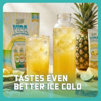 KLASS VIDA Variety Pack Ananas, Horchata & Gurken-Limetten-Limonade Agua Fresca Elektrolyte | Elektrolyt-Getränkemischung | Zuckerfreie Elektrolyte | Hydrationsbeutel | 15 Stick-Packs