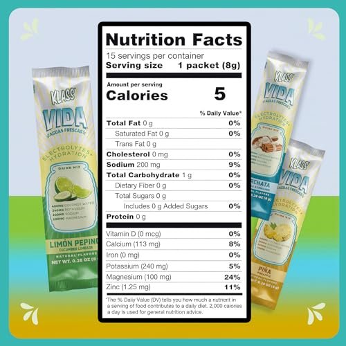 KLASS VIDA Variety Pack Ananas, Horchata & Gurken-Limetten-Limonade Agua Fresca Elektrolyte | Elektrolyt-Getränkemischung | Zuckerfreie Elektrolyte | Hydrationsbeutel | 15 Stick-Packs