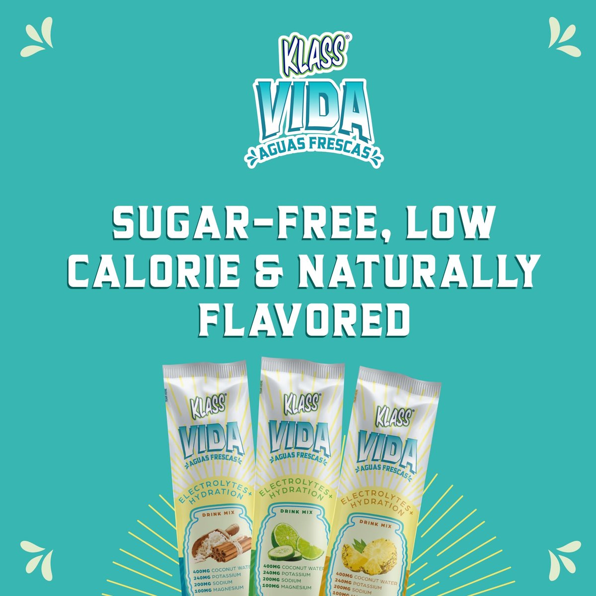 KLASS VIDA Variety Pack Ananas, Horchata & Gurken-Limetten-Limonade Agua Fresca Elektrolyte | Elektrolyt-Getränkemischung | Zuckerfreie Elektrolyte | Hydrationsbeutel | 15 Stick-Packs