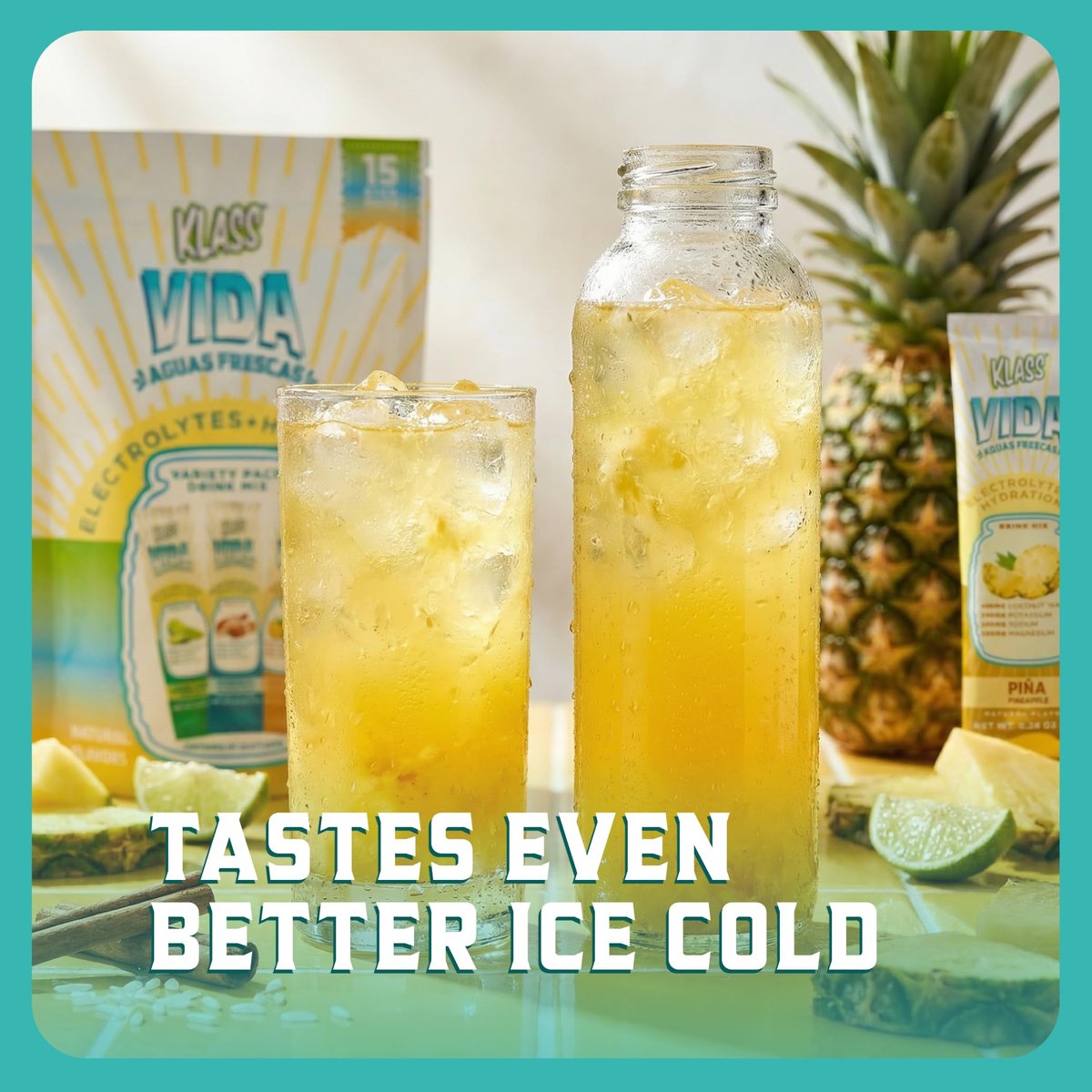KLASS VIDA Variety Pack Ananas, Horchata & Gurken-Limetten-Limonade Agua Fresca Elektrolyte | Elektrolyt-Getränkemischung | Zuckerfreie Elektrolyte | Hydrationsbeutel | 15 Stick-Packs