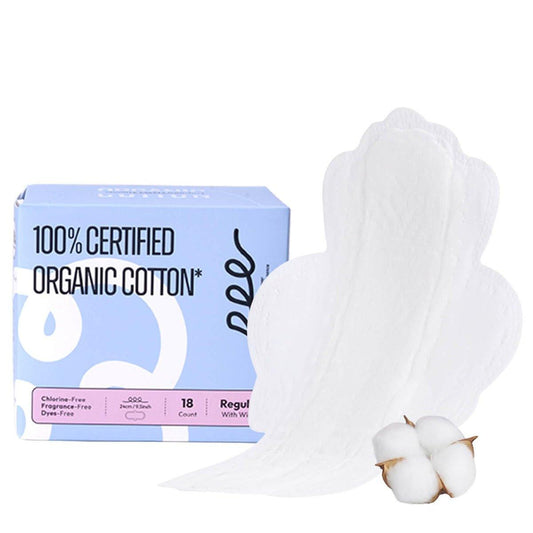 100 % Bio-Pads für Frauen, Baumwollbezug – reguläre Saugfähigkeit, unparfümiert, extra dünne Binden mit Flügeln (Regular, Größe 3, 18 Stück)
