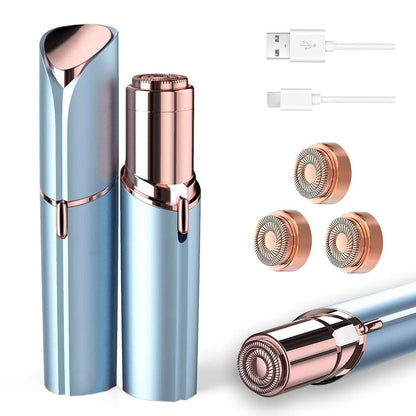 Tuokiy Gesichtshaarentfernung für Frauen, schmerzfreier Rasierer für Damen, Gesichtsrasierer für Lippe und Kinn, USB-wiederaufladbar, Blau, 3 Aufsätze