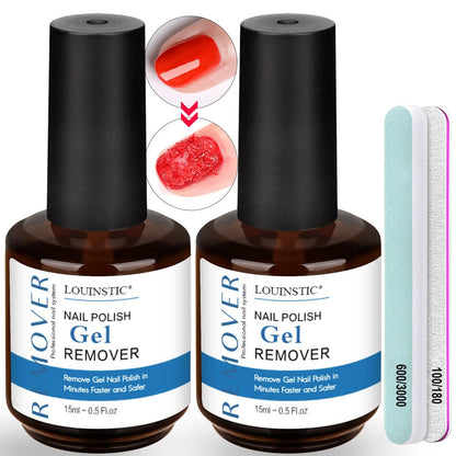 LOUINSTIC Gel-Nagellackentferner-Set – 2-teiliges Gel-Nagellack-Entferner-Kit mit 100/180 & 600/3000 Grit Feilen, 2-5 Minuten schnelle & einfache Gel-Nagellackentfernung zu Hause, keine Reizungen, kein Einweichen oder Einwickeln nötig