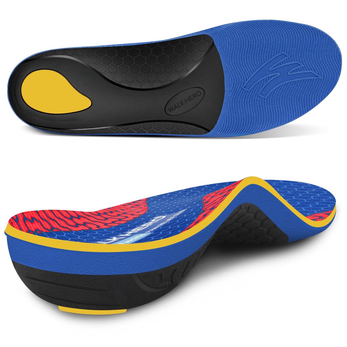 WalkHero Fußgewölbe-Stützeinlagen - Plantarfasziitis-Einlagen zur Schmerzlinderung, orthopädische Einlegesohlen gegen Fußermüdung und Druckbelastung beim Stehen, Herren 6-6,5 | Damen 8-8,5