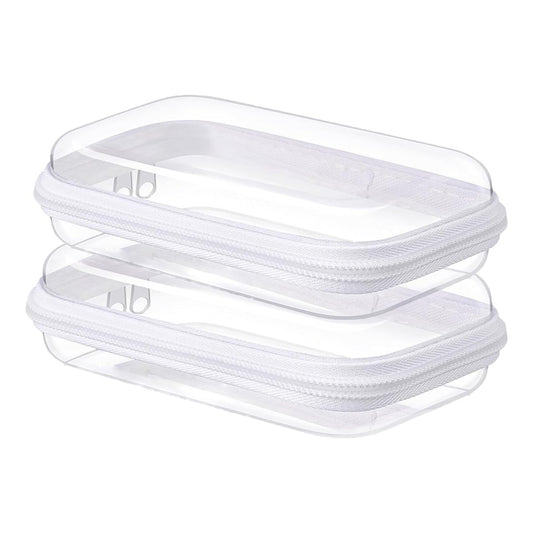 NovaHF 2er-Pack Kleine Klarsicht-Hartschalenbox mit Reißverschluss, Doppelreißverschluss, zur Aufbewahrung von Snacks, Make-up-Werkzeugen und Toilettenartikeln
