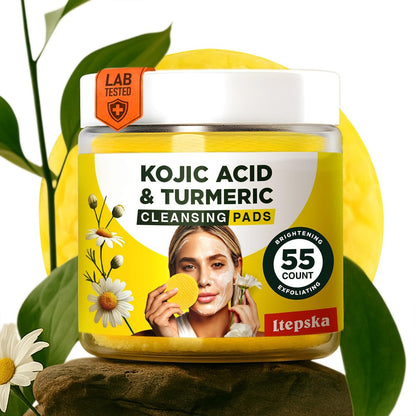 LTEPSKA Turmeric Kojic Acid Reinigungspads, 55 Stück – Gesichtspads mit Vitamin C zur Aufhellung und Entfernung dunkler Flecken