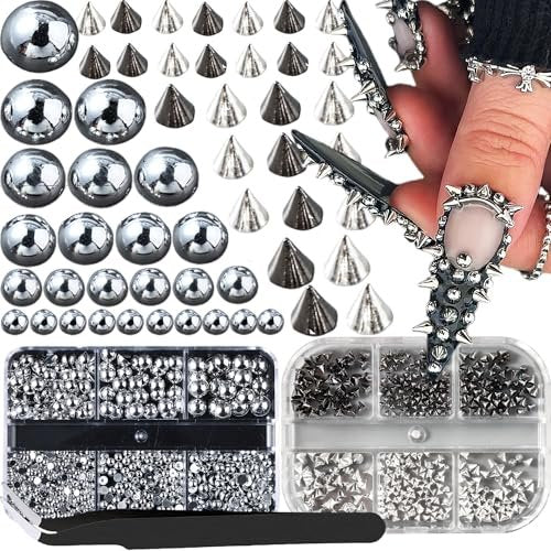 3D Mini Metal Punk Nail Art Studs – Gold & Schwarz Konus Spikes, Nieten, Stahlkugeln für Nageldesign, DIY Schmuck & Accessoires