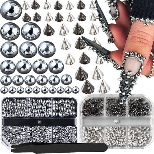 3D Mini Metal Punk Nail Art Studs – Gold & Schwarz Konus Spikes, Nieten, Stahlkugeln für Nageldesign, DIY Schmuck & Accessoires