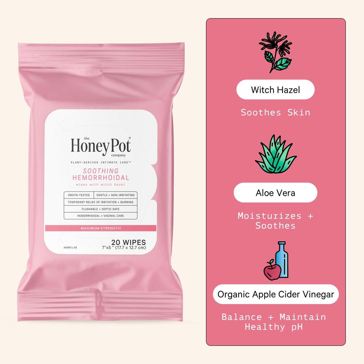 The Honey Pot Company – Beruhigende Hexenfein-Tücher für die Intimhygiene & Hämorrhoiden – Postpartum Essentials – Schwangerschafts-Muss – pH-ausgeglichen – Spülbare Hämorrhoiden-Behandlung – 20 Tücher