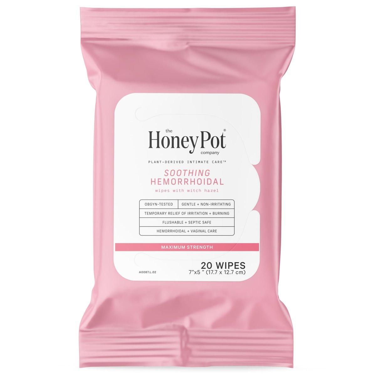 The Honey Pot Company – Beruhigende Hexenfein-Tücher für die Intimhygiene & Hämorrhoiden – Postpartum Essentials – Schwangerschafts-Muss – pH-ausgeglichen – Spülbare Hämorrhoiden-Behandlung – 20 Tücher