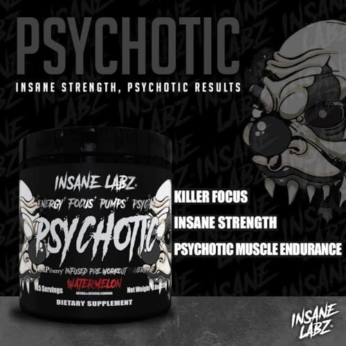 Insane Labz Psychotic Black Edition Mid Stim Pre-Workout Pulver – Energie, Fokus & Pump mit Kreatin, Beta-Alanin, Taurin & AMPiberry, 35 Portionen (Zitrus-Grapefruit)