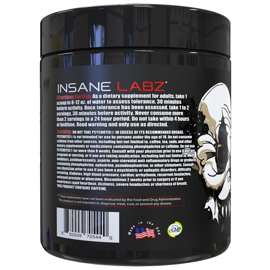 Insane Labz Psychotic Black Edition Mid Stim Pre-Workout Pulver – Energie, Fokus & Pump mit Kreatin, Beta-Alanin, Taurin & AMPiberry, 35 Portionen (Zitrus-Grapefruit)