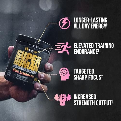 ALPHA LION Core Pre Workout mit Kreatin für Leistung, Beta-Alanin für Muskeln, L-Citrullin für Pump & Tri-Source Koffein für anhaltende Energie (30 Portionen, King Lemonade Geschmack)