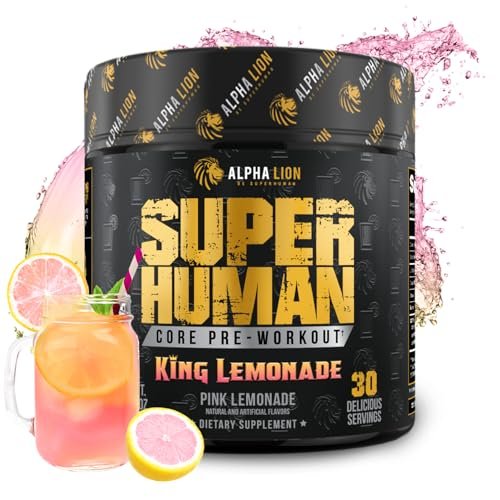 ALPHA LION Core Pre Workout mit Kreatin für Leistung, Beta-Alanin für Muskeln, L-Citrullin für Pump & Tri-Source Koffein für anhaltende Energie (30 Portionen, King Lemonade Geschmack)