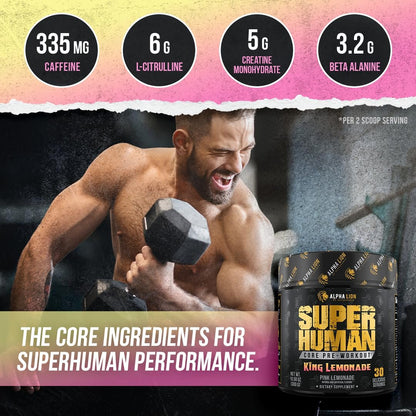 ALPHA LION Core Pre Workout mit Kreatin für Leistung, Beta-Alanin für Muskeln, L-Citrullin für Pump & Tri-Source Koffein für anhaltende Energie (30 Portionen, King Lemonade Geschmack)