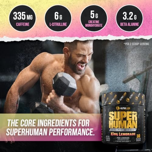 ALPHA LION Core Pre Workout mit Kreatin für Leistung, Beta-Alanin für Muskeln, L-Citrullin für Pump & Tri-Source Koffein für anhaltende Energie (30 Portionen, King Lemonade Geschmack)
