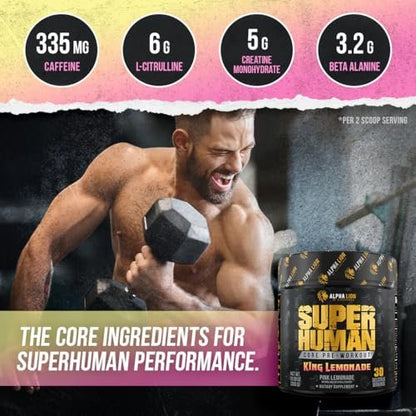 ALPHA LION Core Pre Workout mit Kreatin für Leistung, Beta-Alanin für Muskeln, L-Citrullin für Pump & Tri-Source Koffein für anhaltende Energie (30 Portionen, King Lemonade Geschmack)