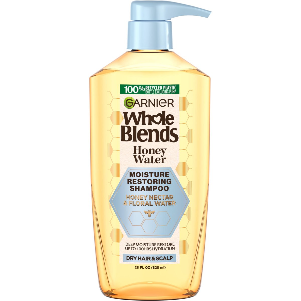 Garnier Whole Blends Honigwasser Feuchtigkeitsspendendes Shampoo für trockenes Haar und trockene Kopfhaut mit Honignektar und Blütenwasser, 828 ml