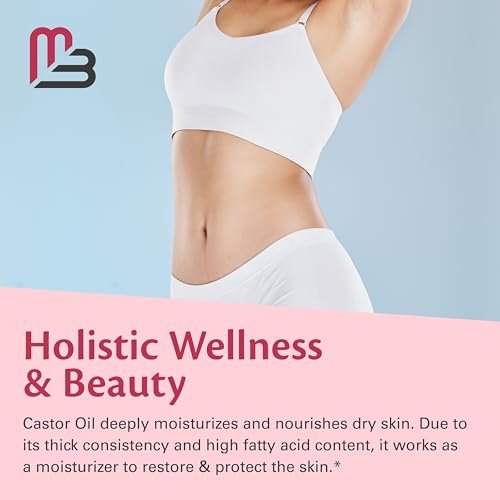 100% Reines Bio-Rizinusöl für Haar-, Wimpern- und Augenbrauenwachstum, Lymphdrainage und Hautfeuchtigkeit | Hexanfrei, kaltgepresst, unraffiniert in 4 fl oz Glasflasche mit Pipette von M3
