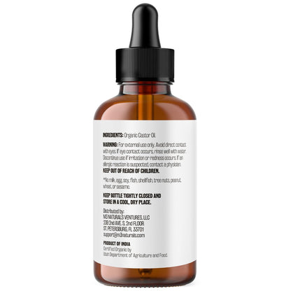 100% Reines Bio-Rizinusöl für Haar-, Wimpern- und Augenbrauenwachstum, Lymphdrainage und Hautfeuchtigkeit | Hexanfrei, kaltgepresst, unraffiniert in 4 fl oz Glasflasche mit Pipette von M3